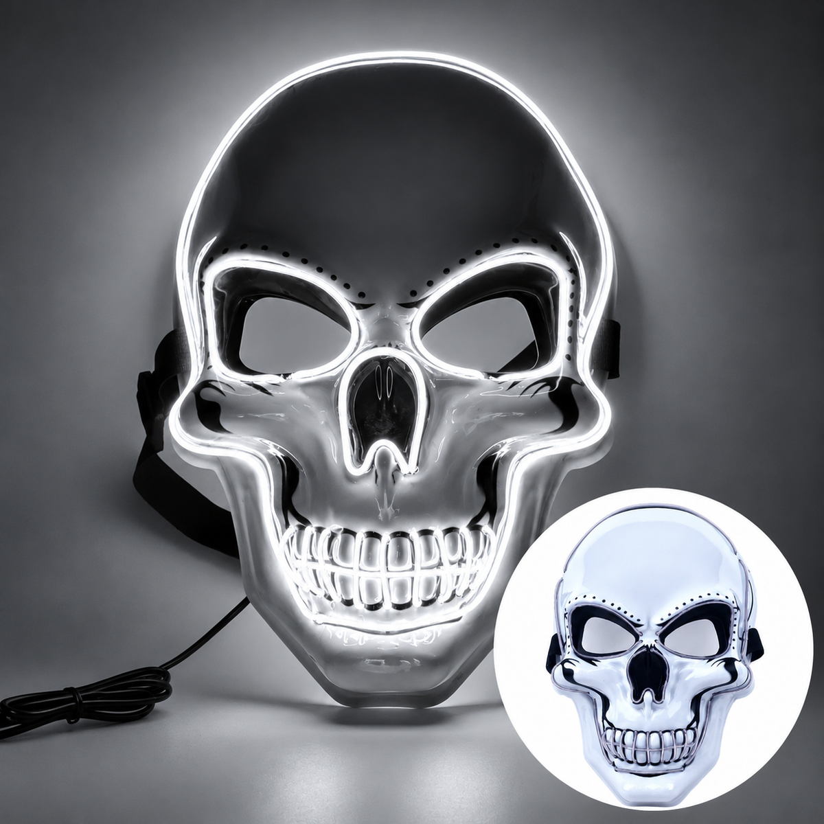LED-dödskallemask – Lysande Halloweenmask