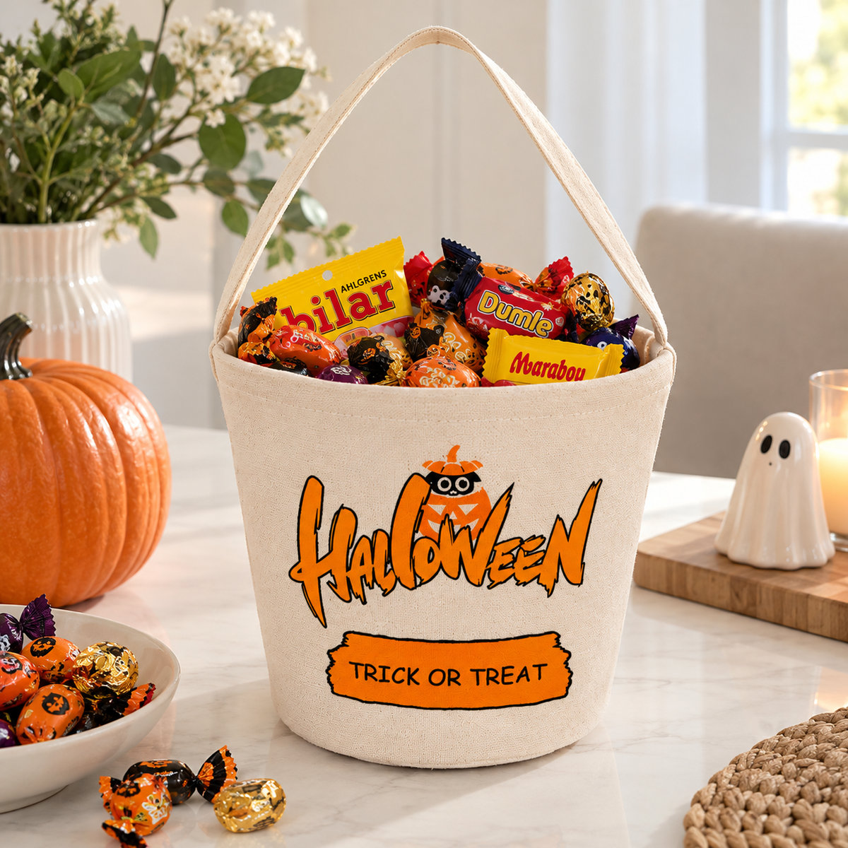 Halloween Godispåse i Linne – Perfekt för Bus eller Godis