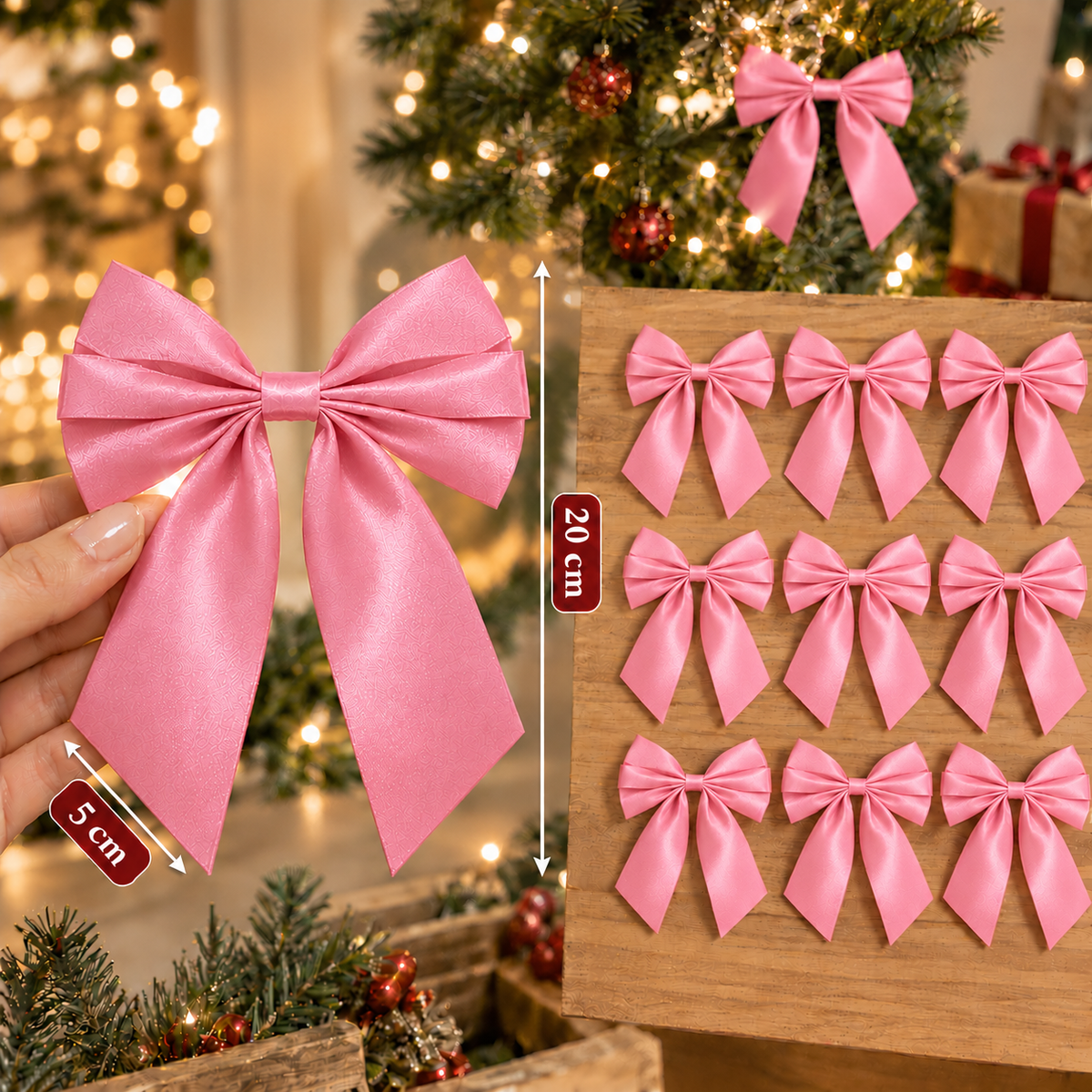 Eleganta julrosetter i satin – Julgransdekoration och julpynt