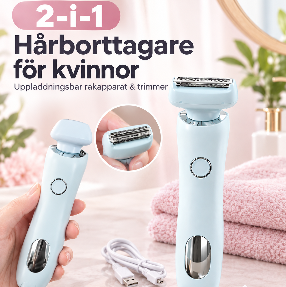 2-i-1 Hårborttagare för kvinnor – Uppladdningsbar rakapparat & trimmer