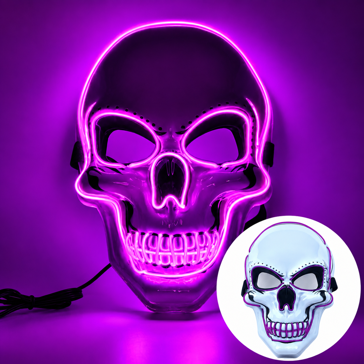 LED-dödskallemask – Lysande Halloweenmask