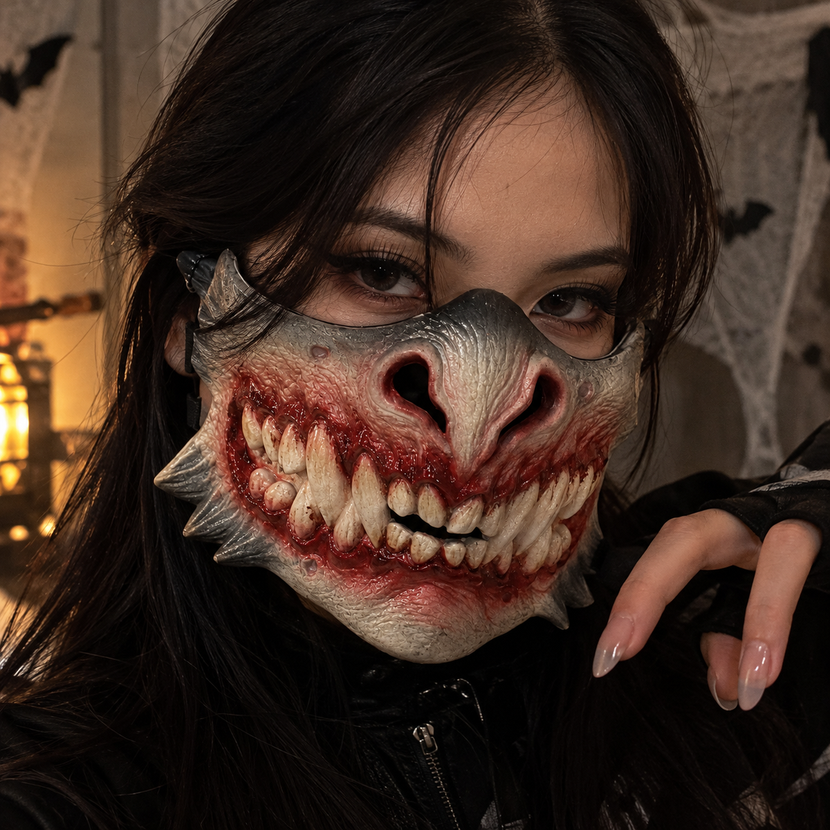 Läskig Halvmask – Halloweenmask med Skräckdesign