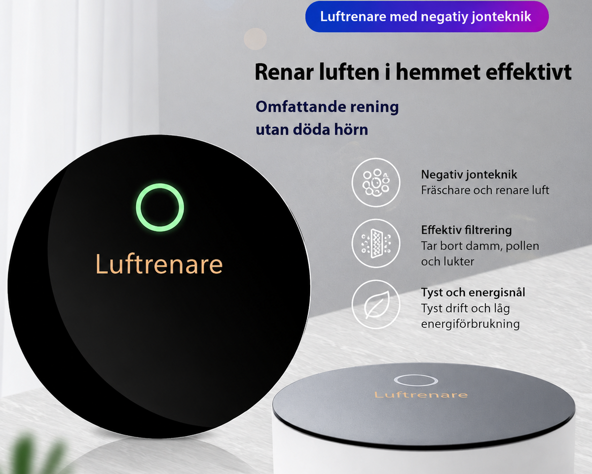 Kompakt luftrenare med jonisering – Fräschare luft hemma