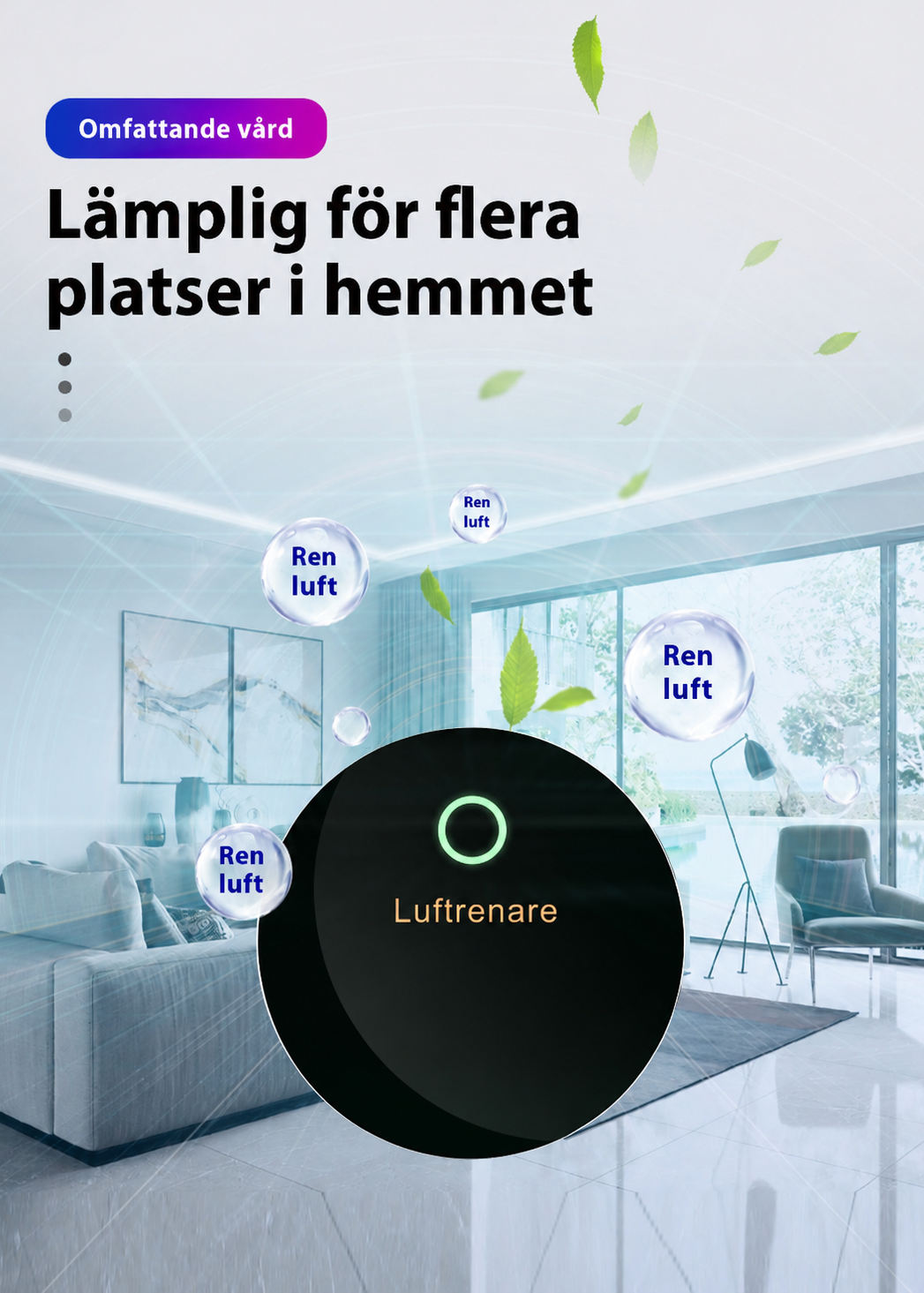 Kompakt luftrenare med jonisering – Fräschare luft hemma