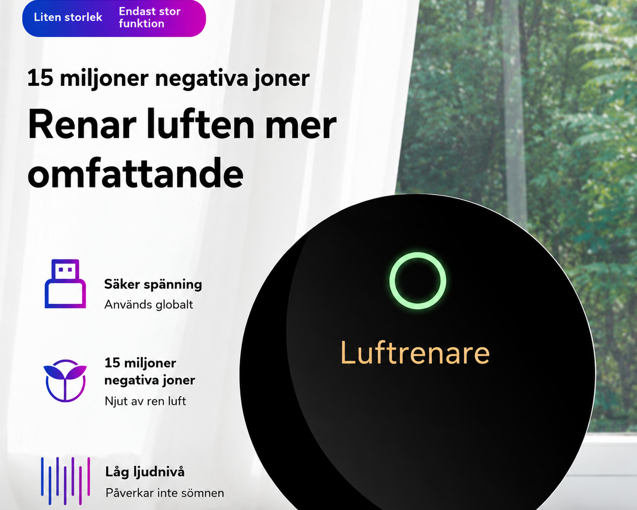 Kompakt luftrenare med jonisering – Fräschare luft hemma