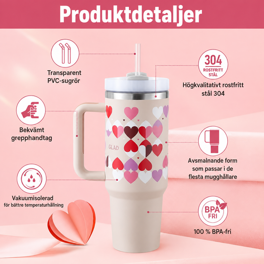 40 oz Isolerad Tumbler med Handtag & Sugrör – Rostfri Termomugg med Lock– Håller Drycken Varm eller Kall i Timmar
