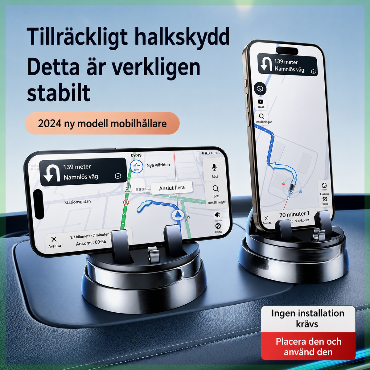 Universell Mobilhållare för Bil – Svart Instrumentpanel- & Luftventilfäste för Smartphone och GPS ⭐