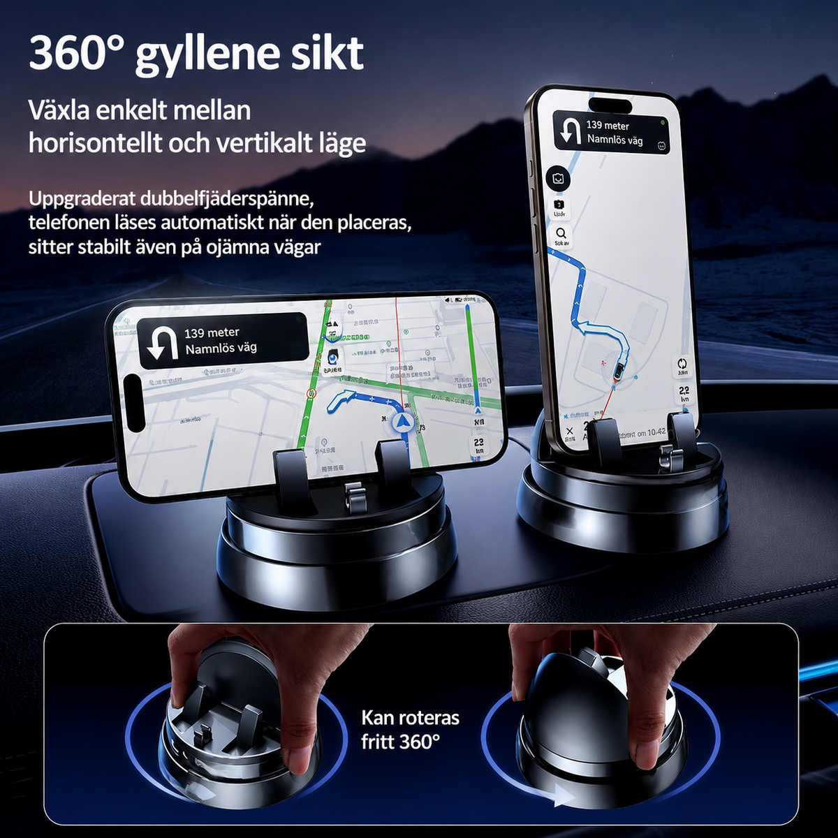 Universell Mobilhållare för Bil – Svart Instrumentpanel- & Luftventilfäste för Smartphone och GPS ⭐