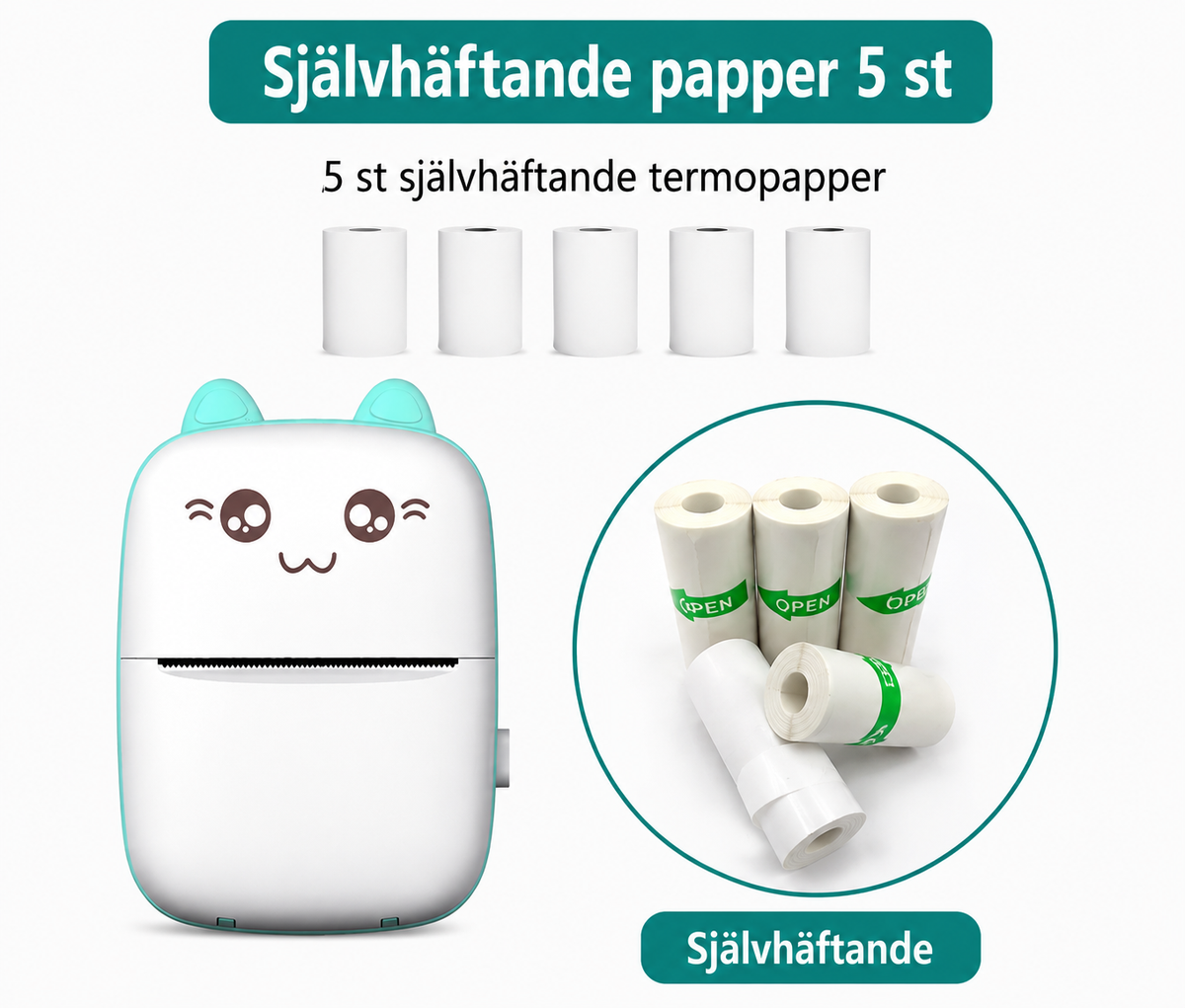 Bärbar Mini Bluetooth-skrivare – Trådlös Fotoskrivare för Mobil, Etiketter och Anteckningar
