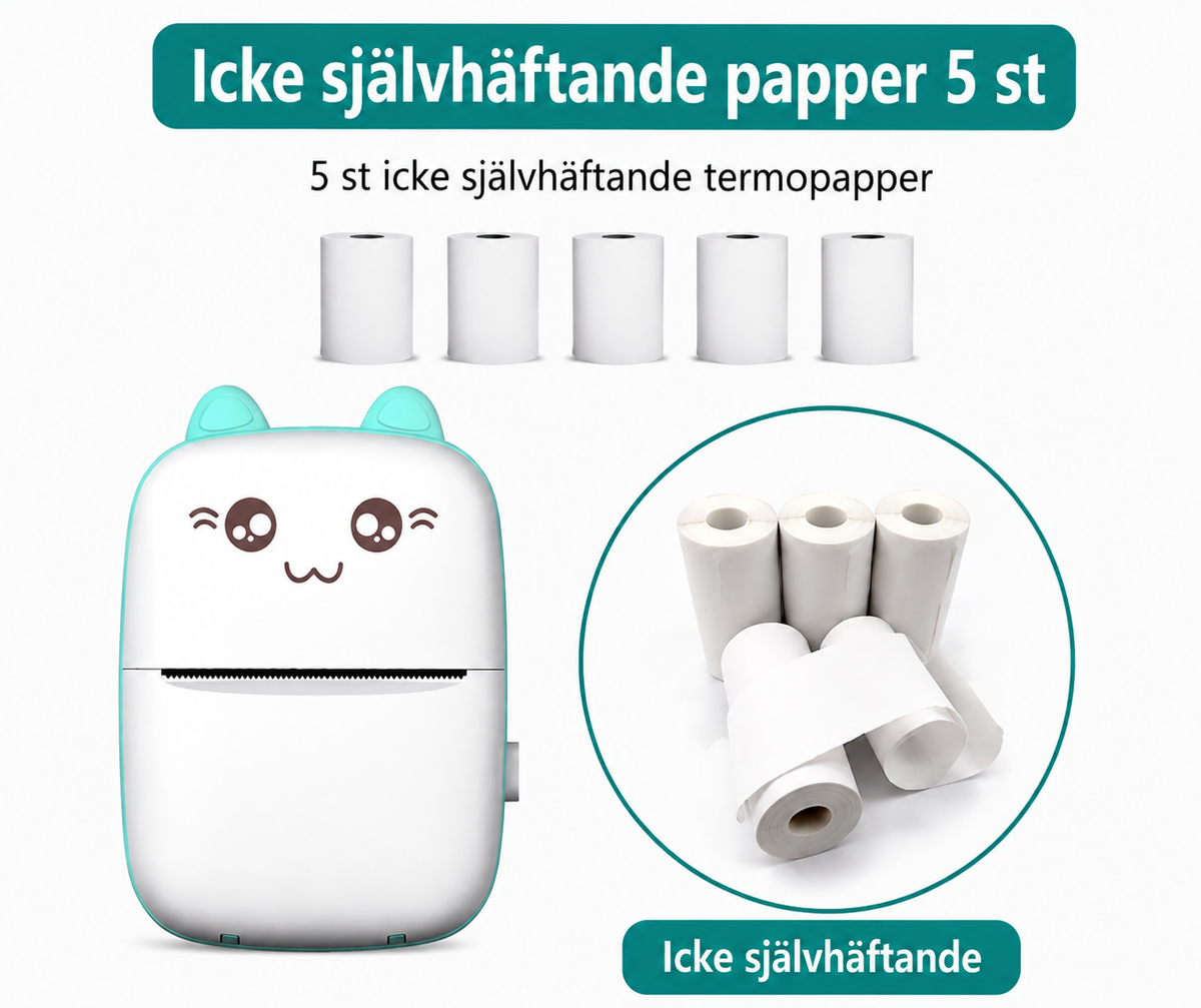 Bärbar Mini Bluetooth-skrivare – Trådlös Fotoskrivare för Mobil, Etiketter och Anteckningar