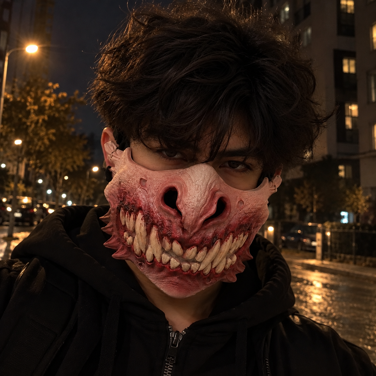 Läskig Halvmask – Halloweenmask med Skräckdesign